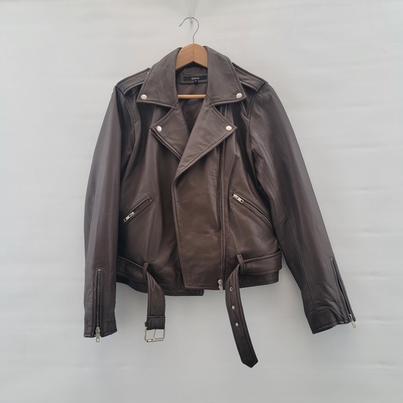 Quince Mocha Brown Leather Moto Biker Jacket Size Large Timeless Minimalist - Picture 16 of 16